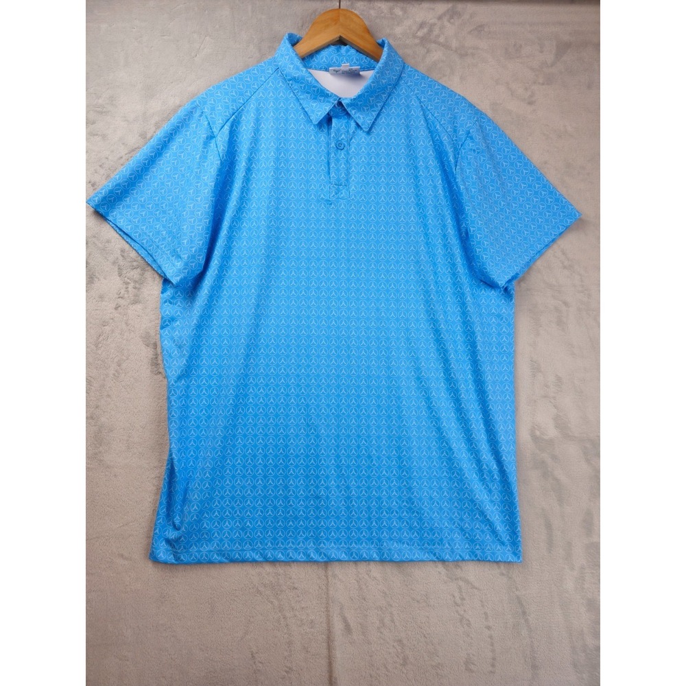 Roody Mens XL Blue Performance AOP Geometric Polo Shirt Short Sleeve Stretch